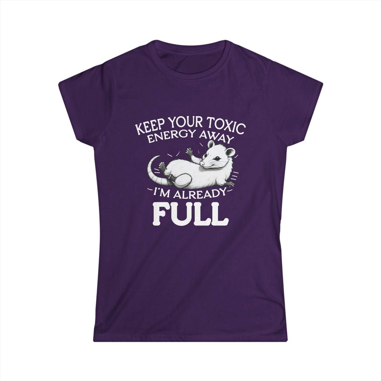 Purple t-shirt with a graphic of a sloth and text on a white background