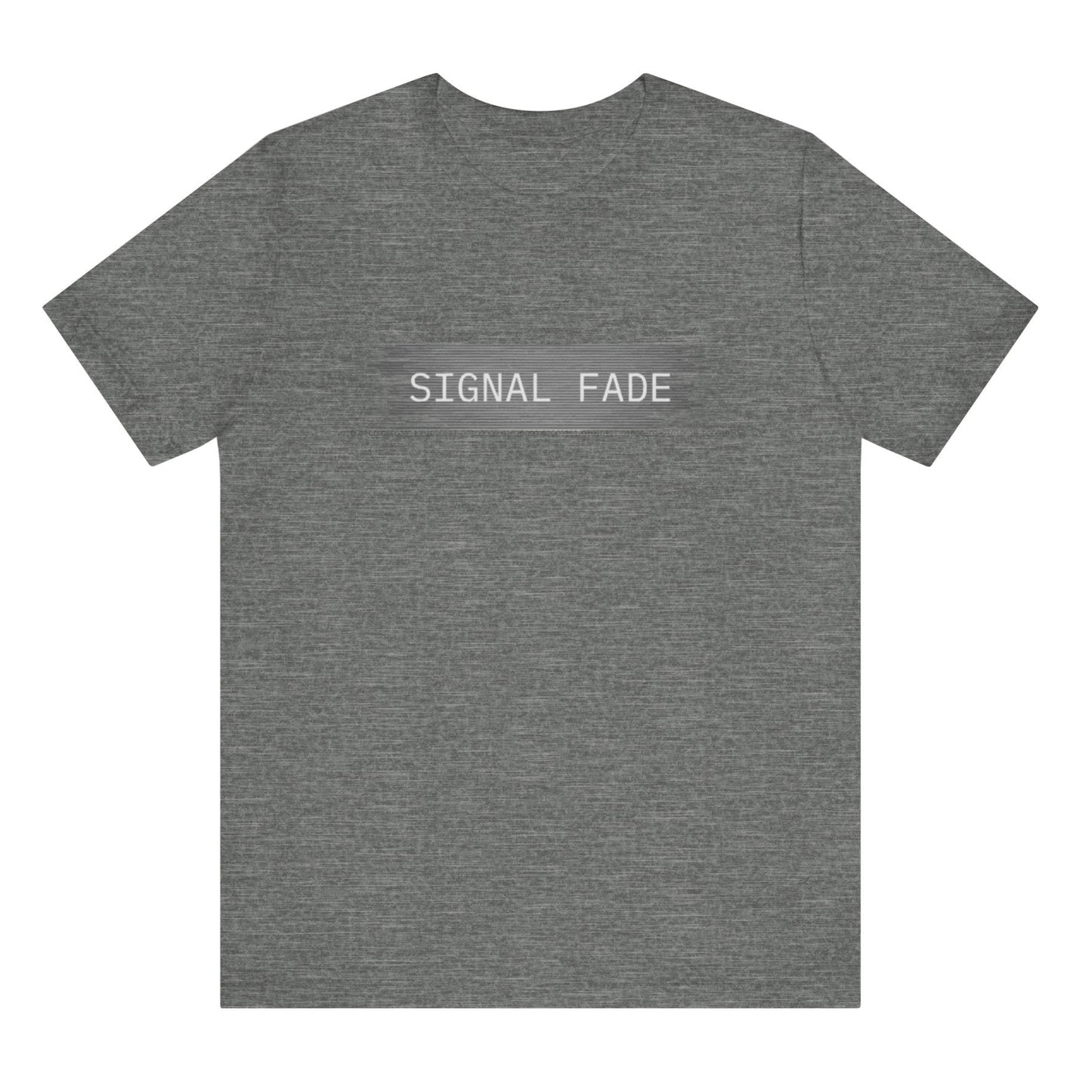 Gray t-shirt with 'SIGNAL FADE' text on the back against a white background