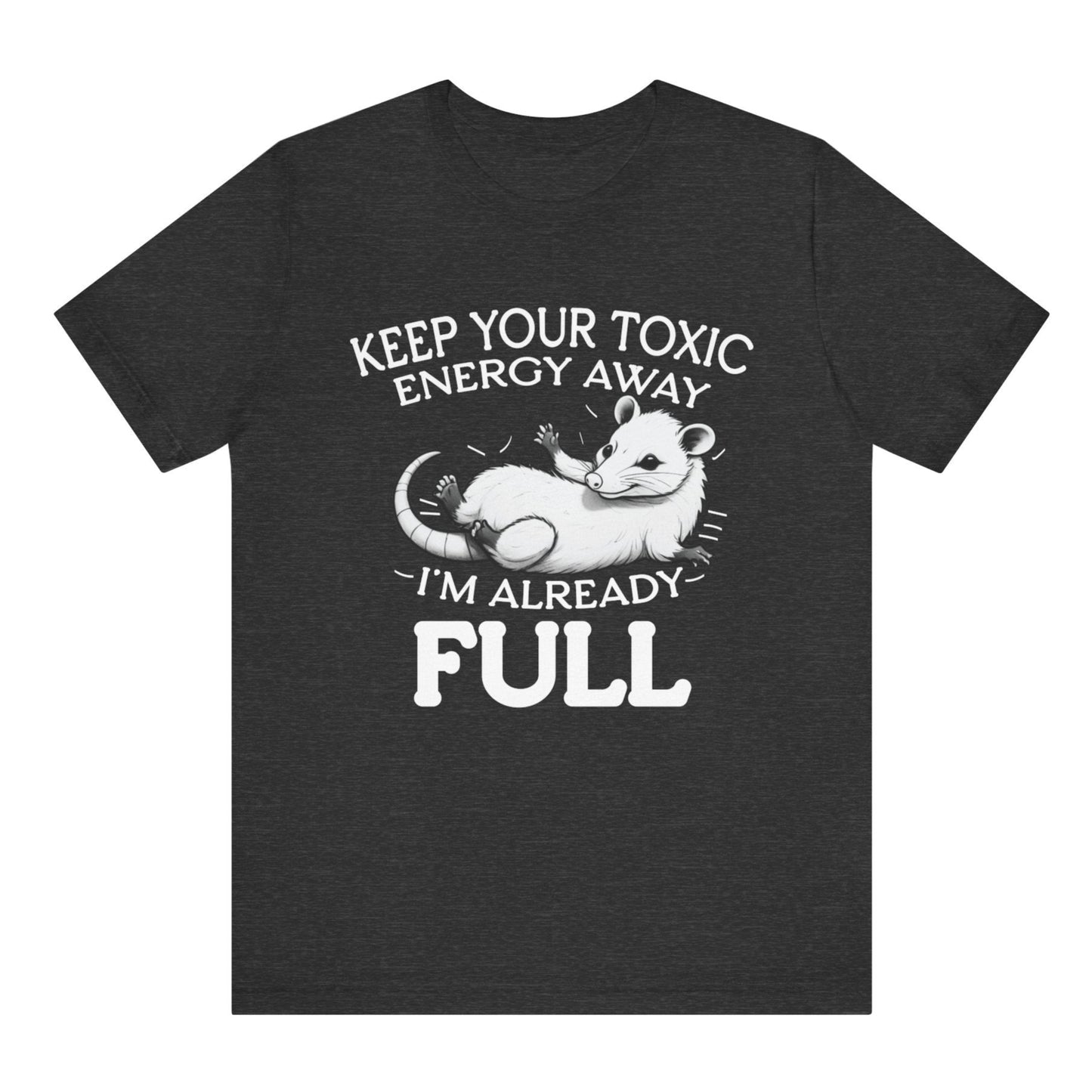 Black t-shirt with white graphic and text on a white background