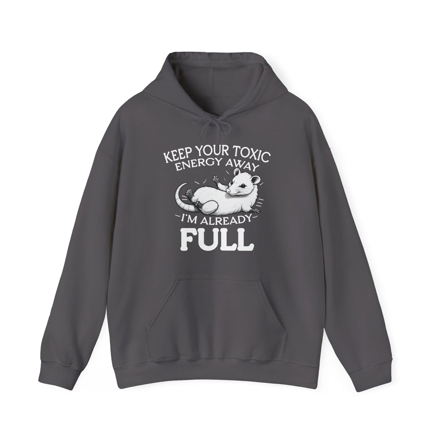 Gray hoodie with a graphic and text on a white background