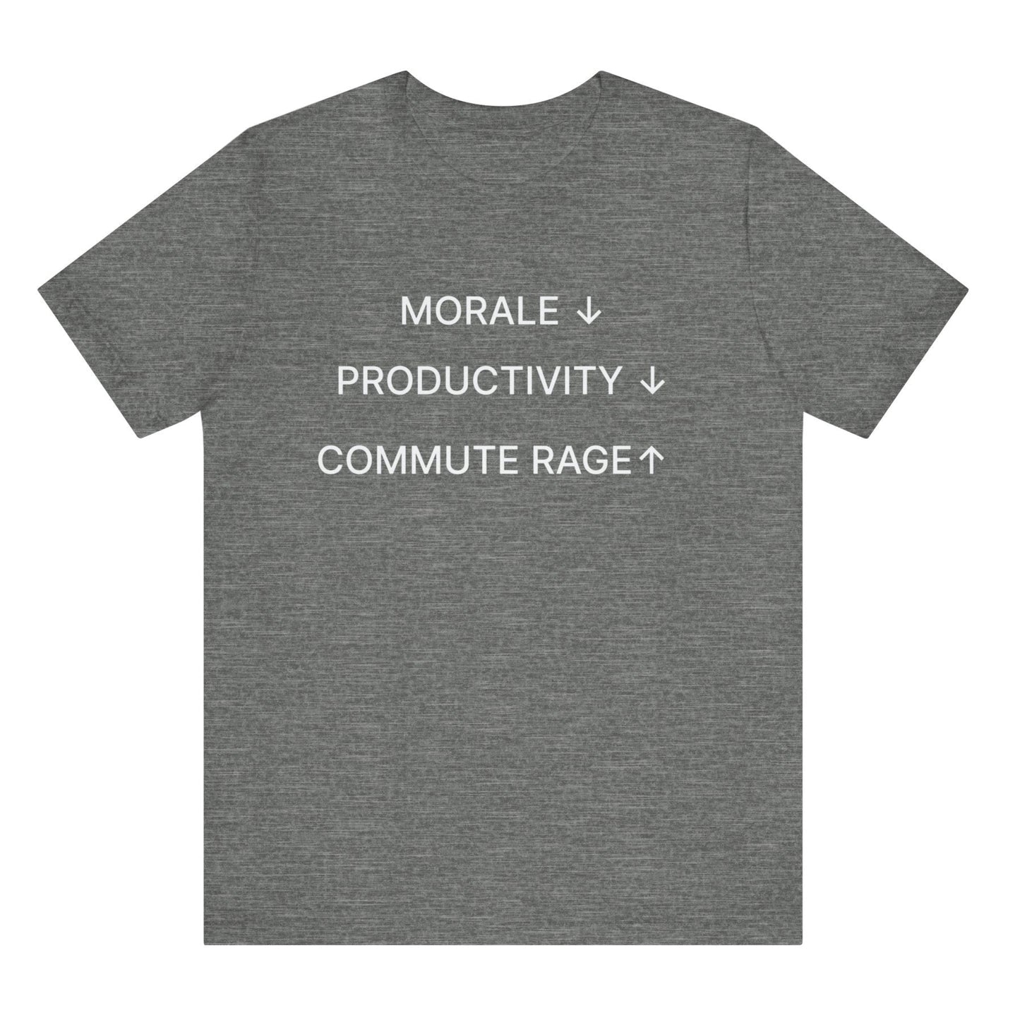 Gray t-shirt with white text on the back on a white background