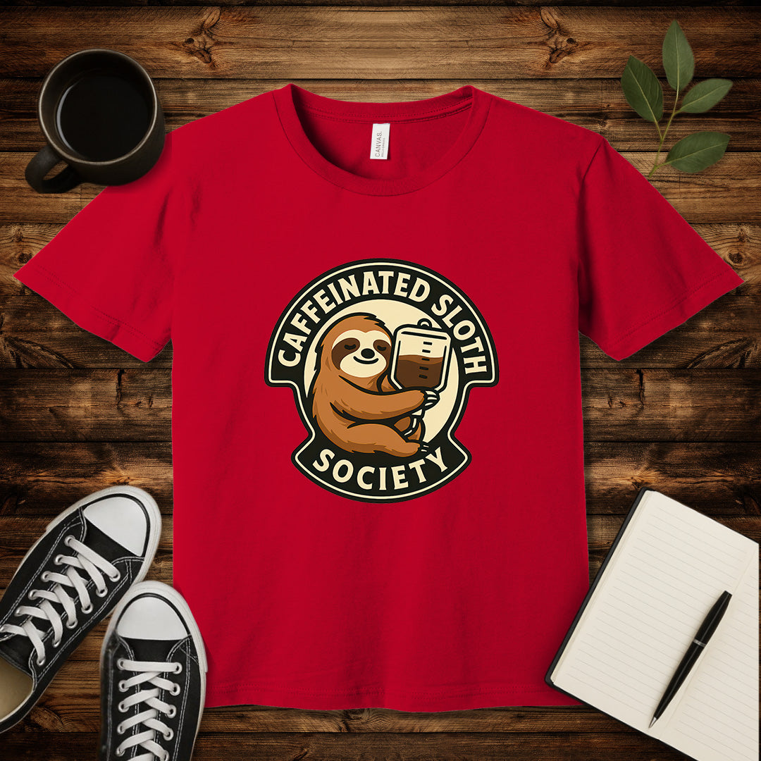 Caffeinated Sloth Society T-Shirt-T-Shirt-Red-S-wearable sarcasm by Savage Tee Society