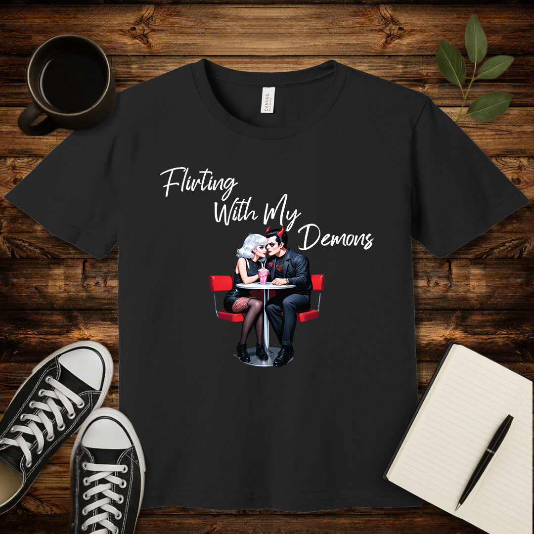 Flirting With My Demons T-Shirt-T-Shirt-Black Heather-S-wearable sarcasm by Savage Tee Society