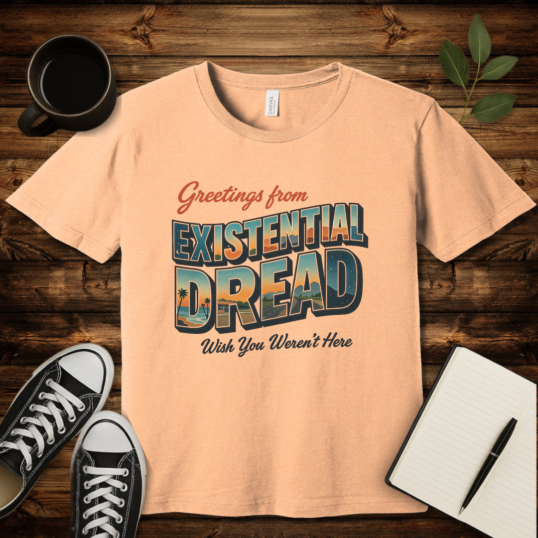 Greetings From Existential Dread T-Shirt-T-Shirt-Heather Peach-S-wearable sarcasm by Savage Tee Society