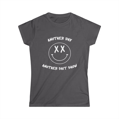 Gray t-shirt with white graphic and text on a white background