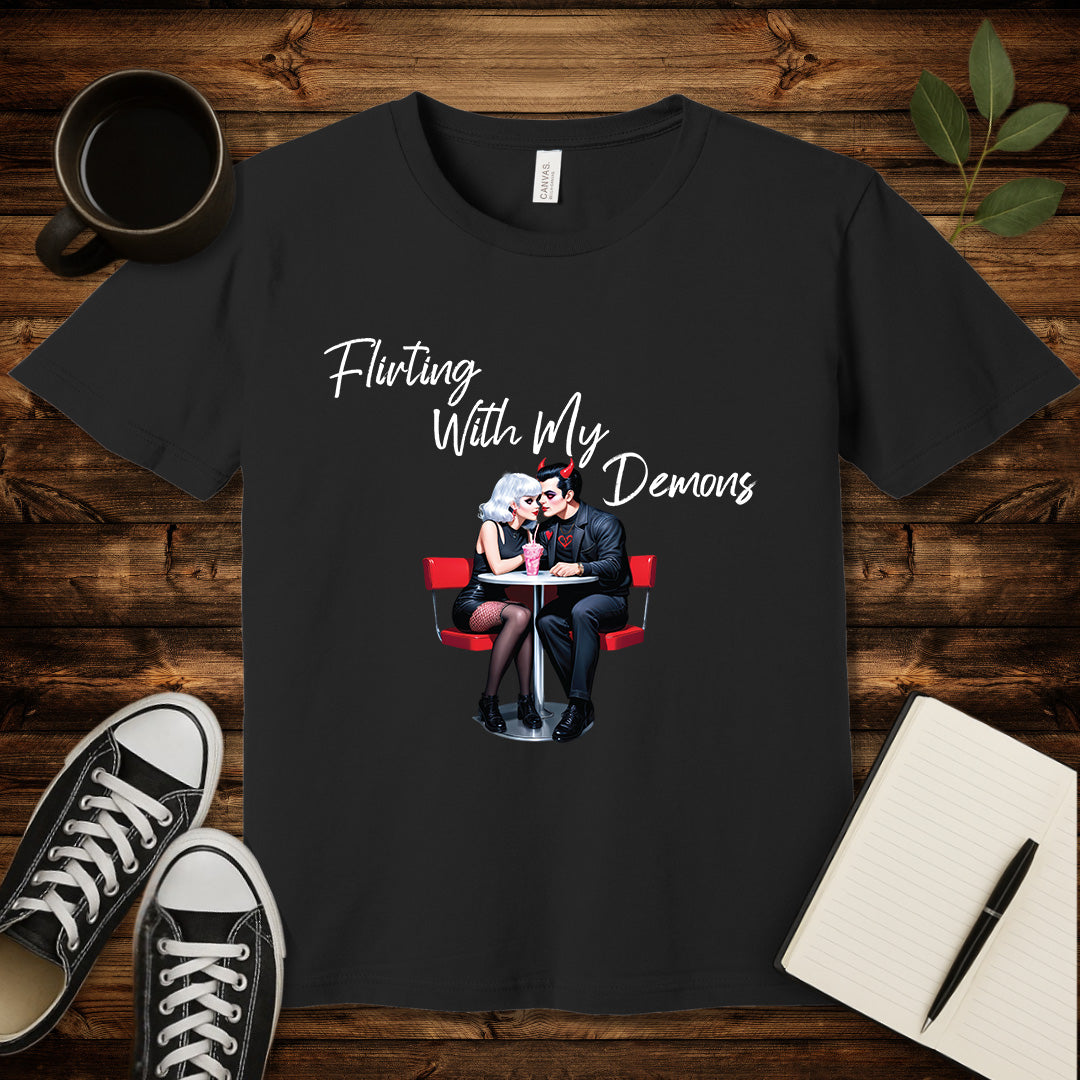Flirting With My Demons T-Shirt-T-Shirt-Black-S-wearable sarcasm by Savage Tee Society