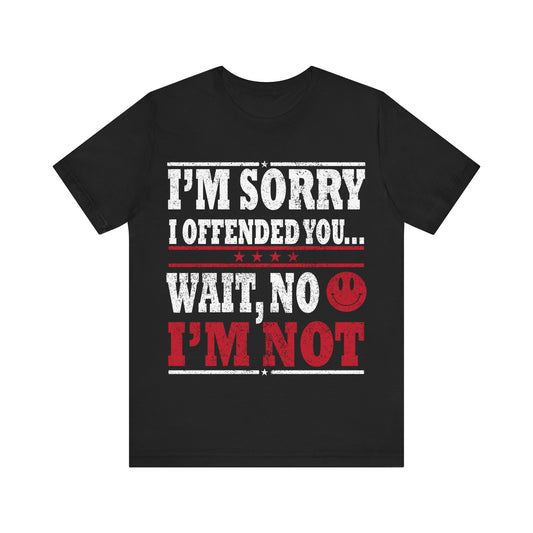 Black t-shirt with humorous text design on a white background
