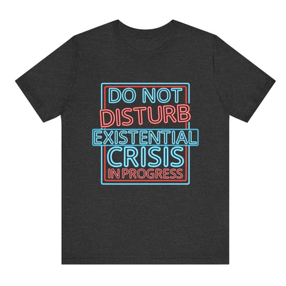 Black t-shirt with colorful text design on a white background