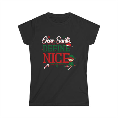 Black t-shirt with Christmas-themed text and graphics on a white background