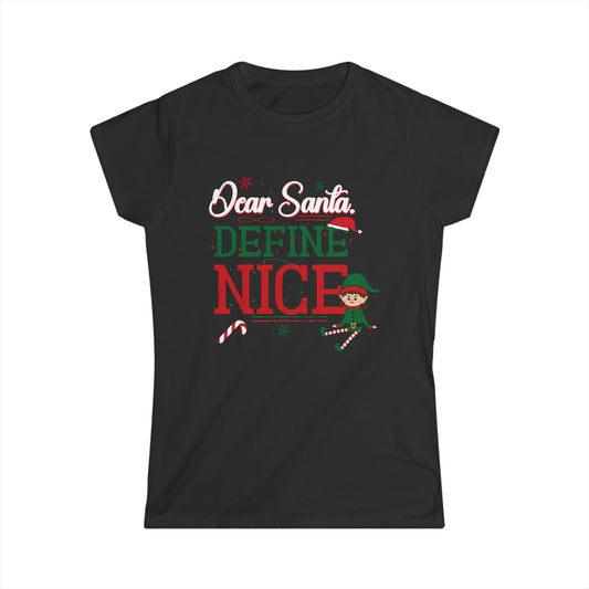 Black t-shirt with Christmas-themed text and graphics on a white background