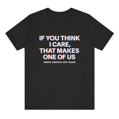 Black t-shirt with white text on a white background