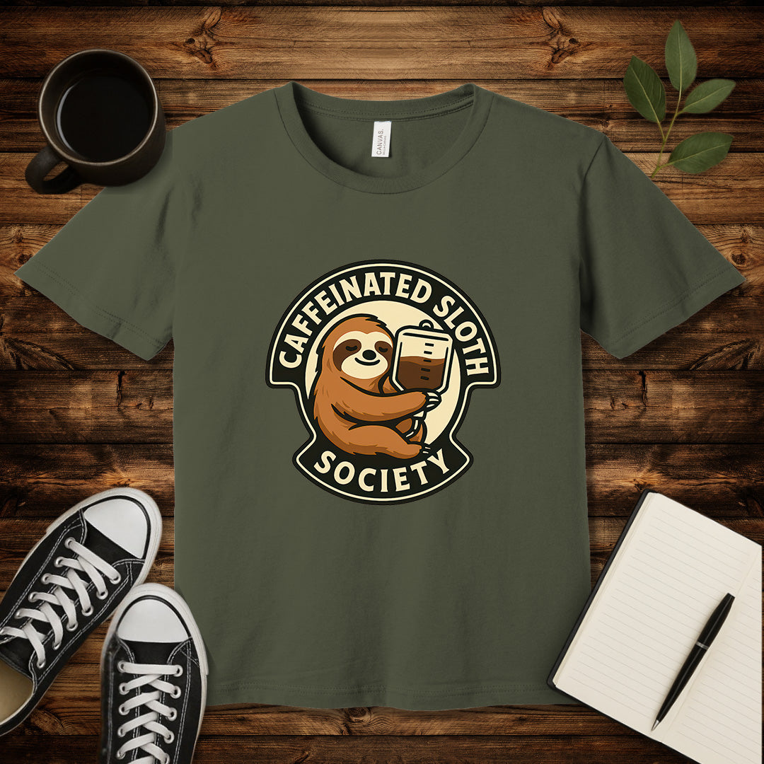 Caffeinated Sloth Society T-Shirt-T-Shirt-Army-S-wearable sarcasm by Savage Tee Society