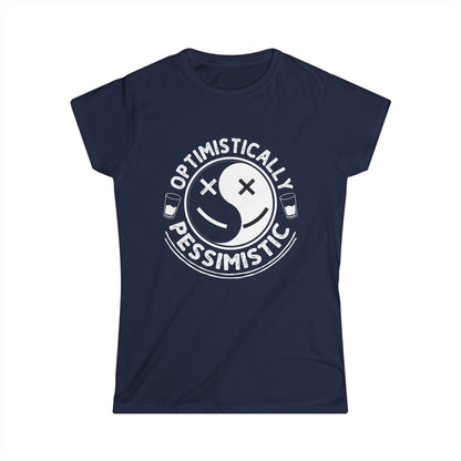 Navy blue t-shirt with white graphic and text on a white background