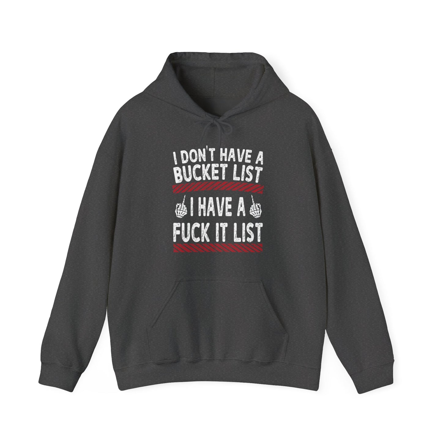 Gray hoodie with text design on a white background