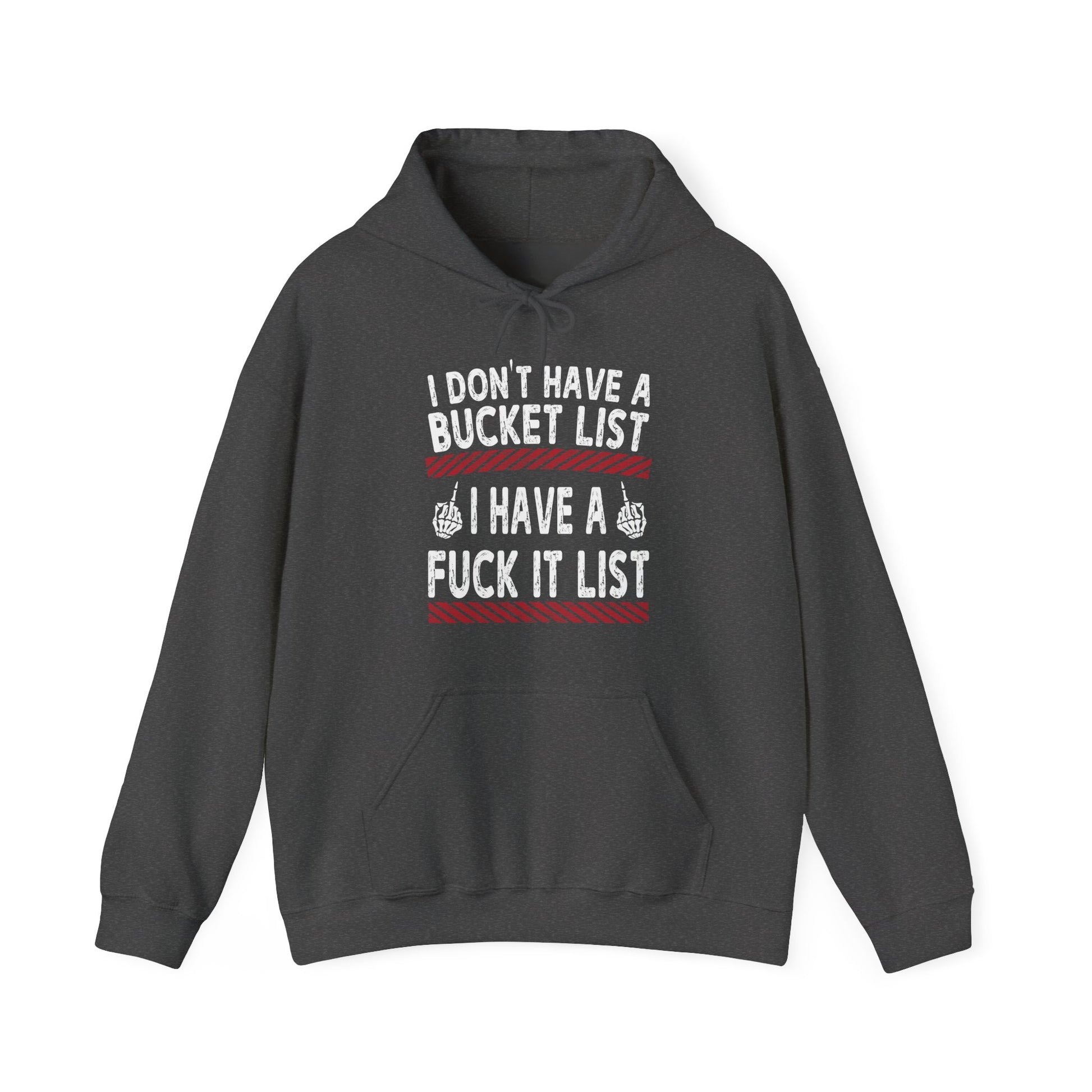 Gray hoodie with text design on a white background