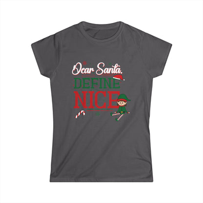 Gray t-shirt with Christmas-themed text and graphics on a white background