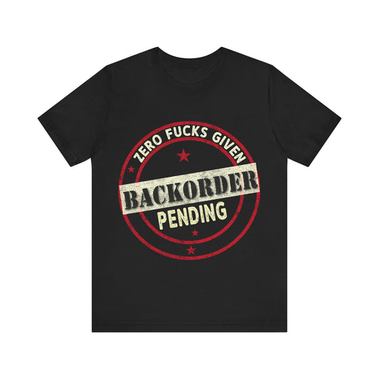 Black t-shirt with a graphic design on a white background
