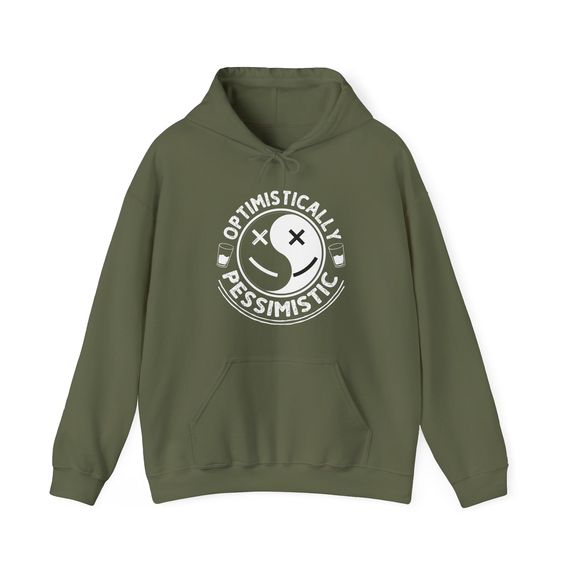 Green hoodie with a white graphic design on a white background