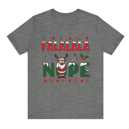 Gray t-shirt with Christmas-themed graphic and text on a white background