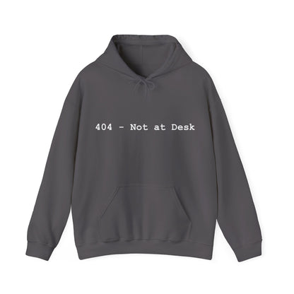 Gray hoodie with '404 - Not at Desk' text on a white background