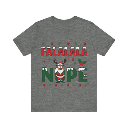 Gray t-shirt with Christmas-themed design featuring a reindeer and text on a white background