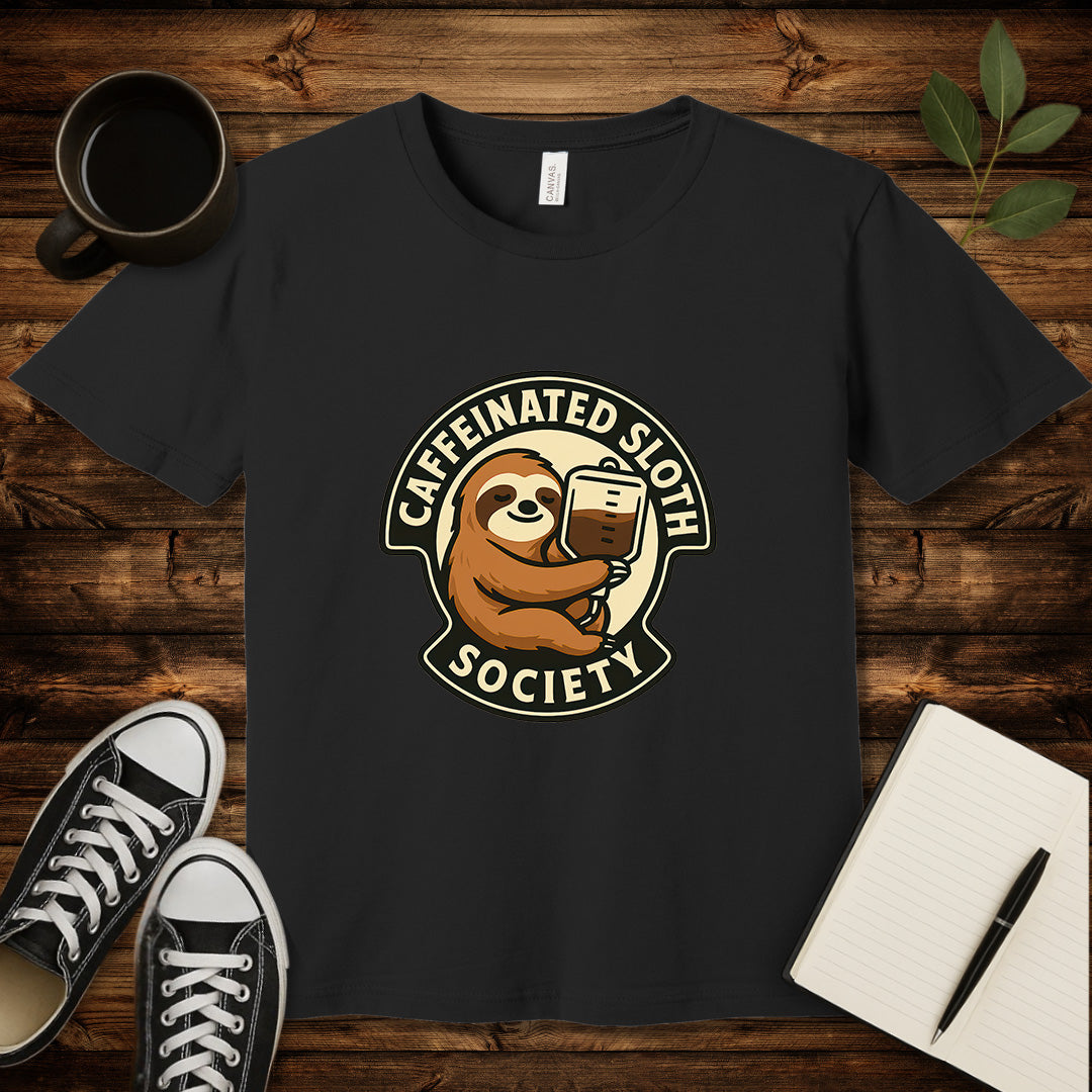 Caffeinated Sloth Society T-Shirt-T-Shirt-Black-S-wearable sarcasm by Savage Tee Society