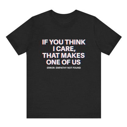 Black t-shirt with white text on a white background