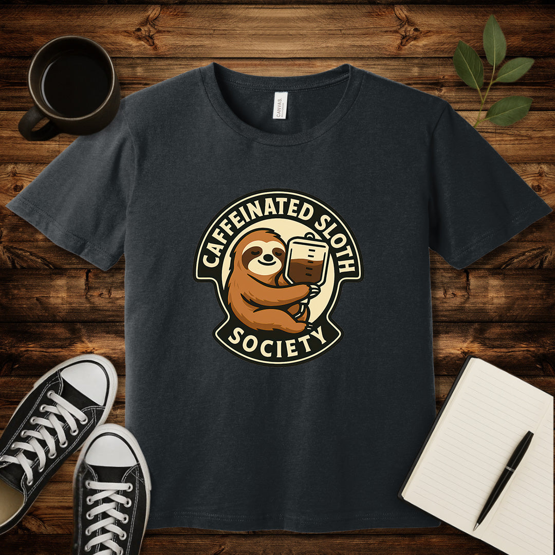 Caffeinated Sloth Society T-Shirt-T-Shirt-Dark Grey Heather-S-wearable sarcasm by Savage Tee Society