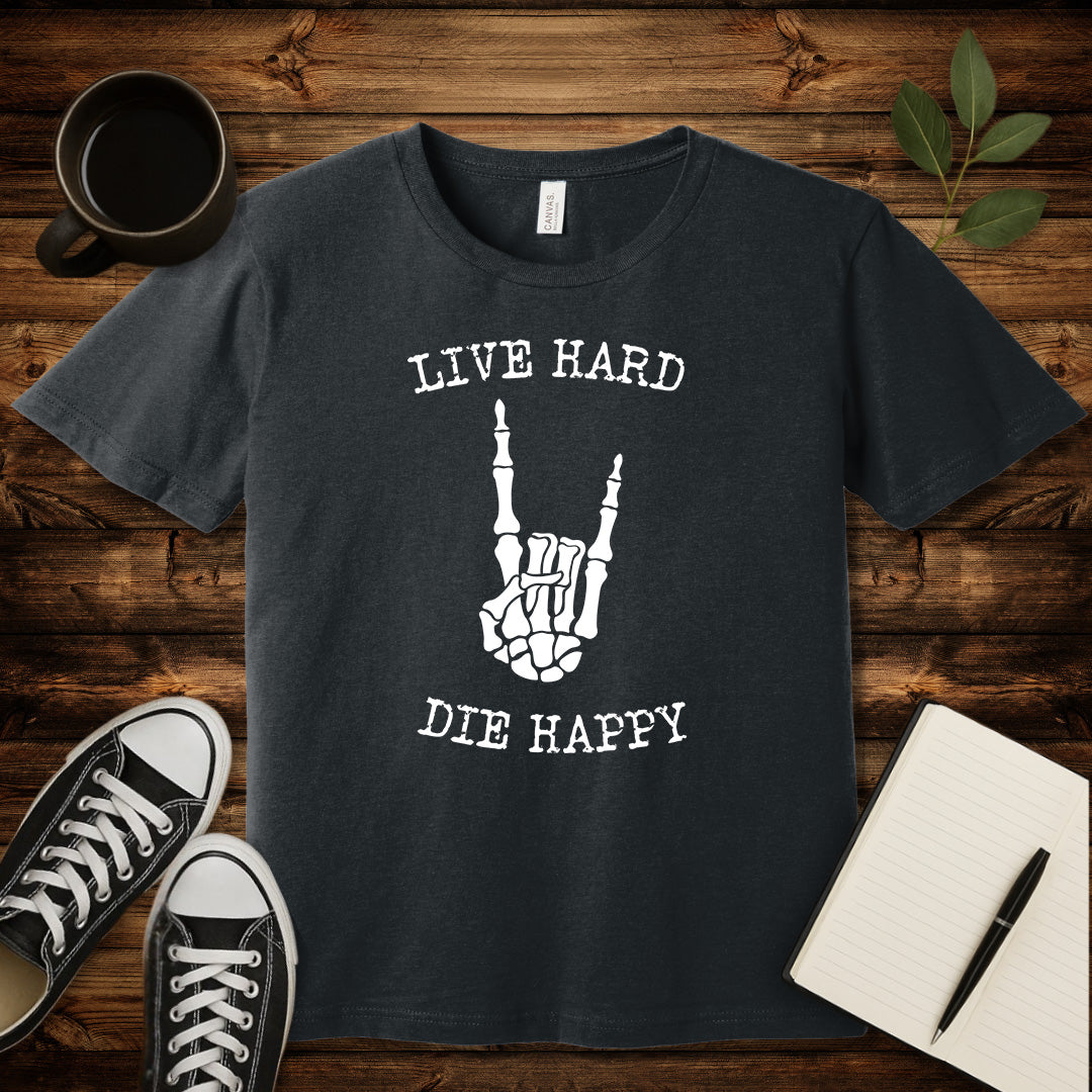 Live Hard Die Happy T-Shirt-T-Shirt-Dark Grey Heather-S-wearable sarcasm by Savage Tee Society