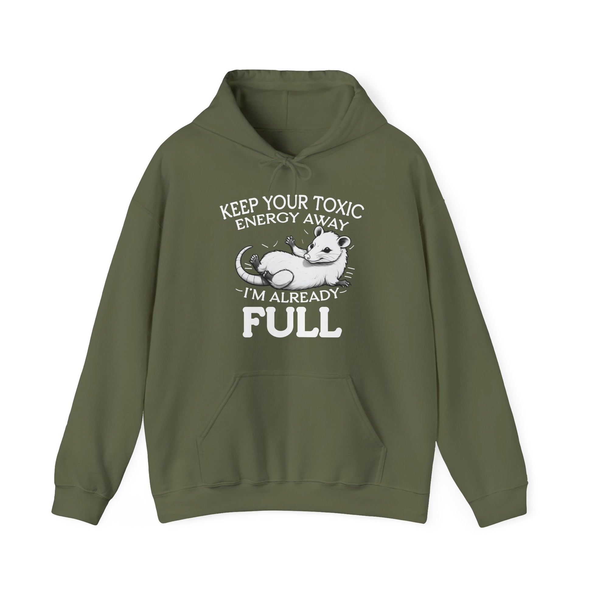 Green hoodie with a graphic and text on a white background