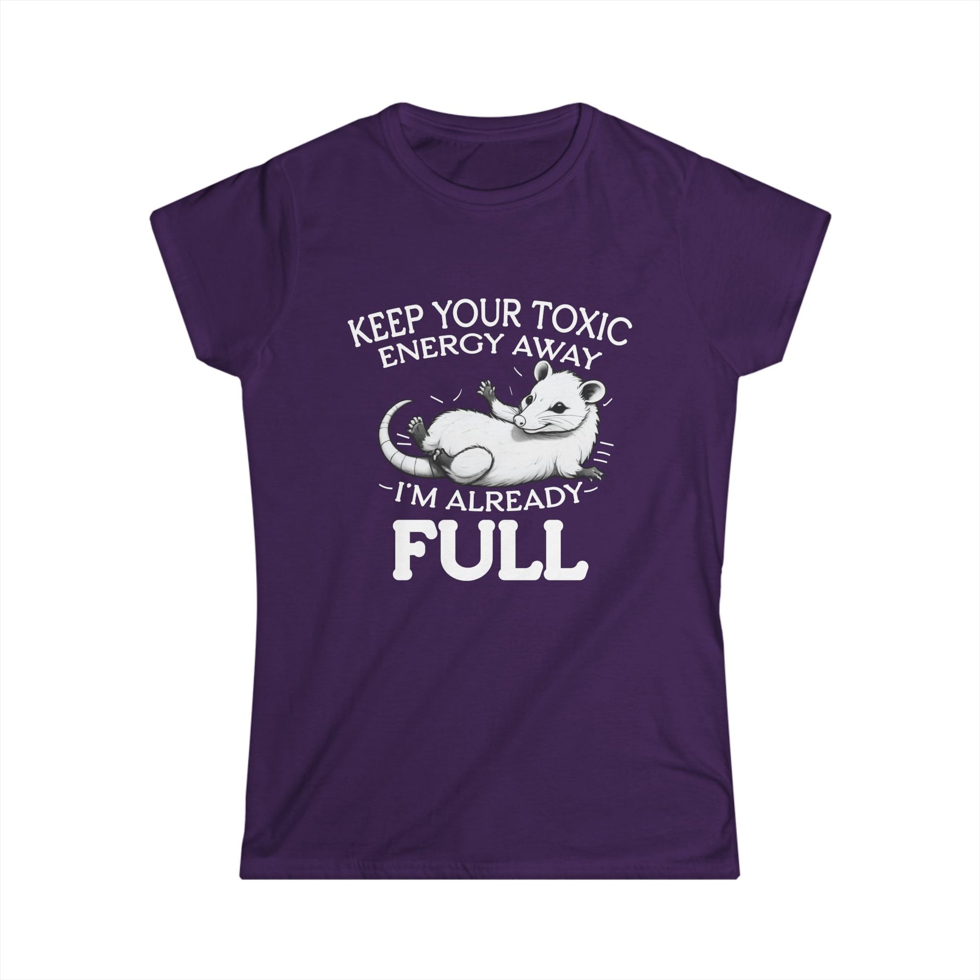 Purple t-shirt with a graphic of a sloth and text on a white background