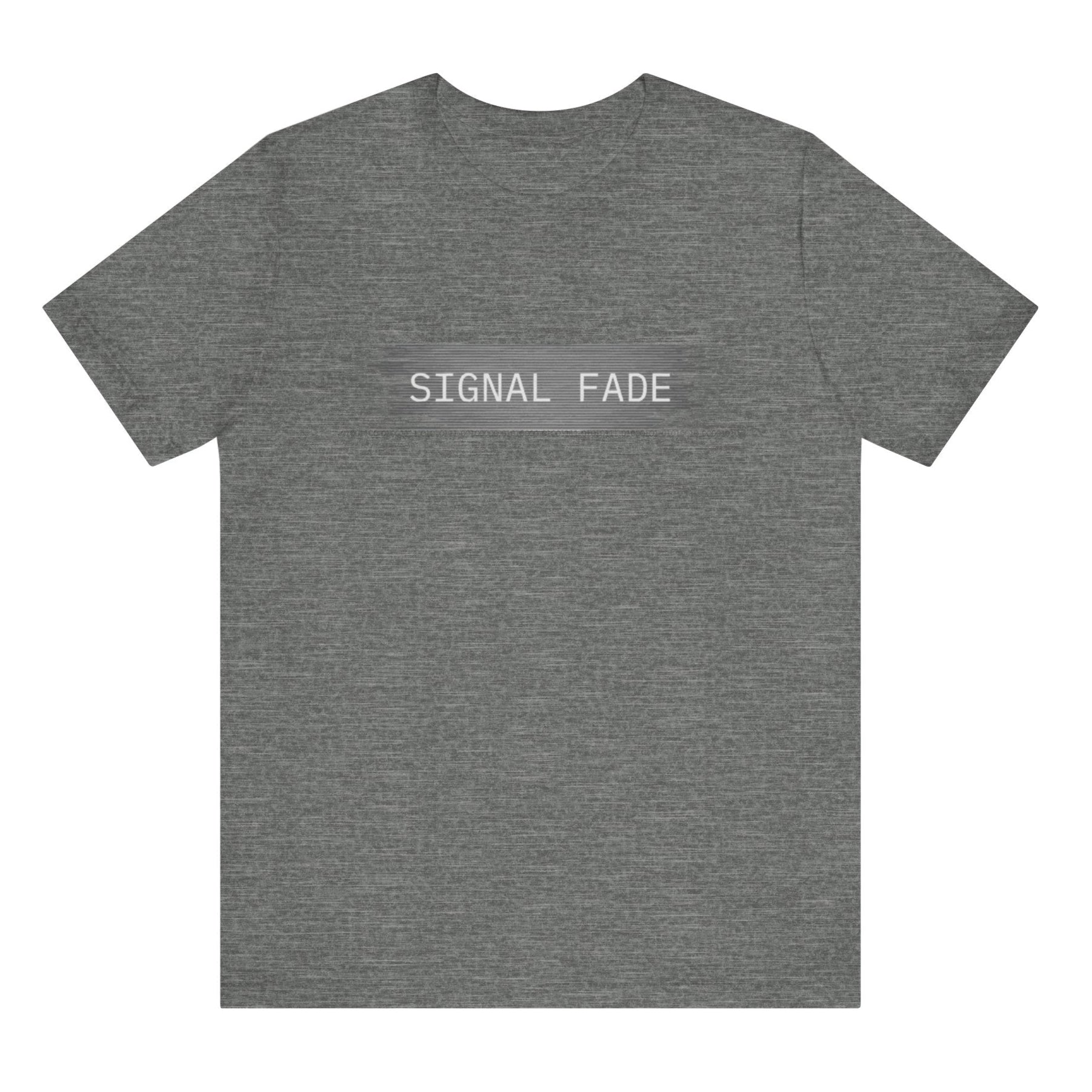 Gray t-shirt with 'SIGNAL FADE' text on the back against a white background
