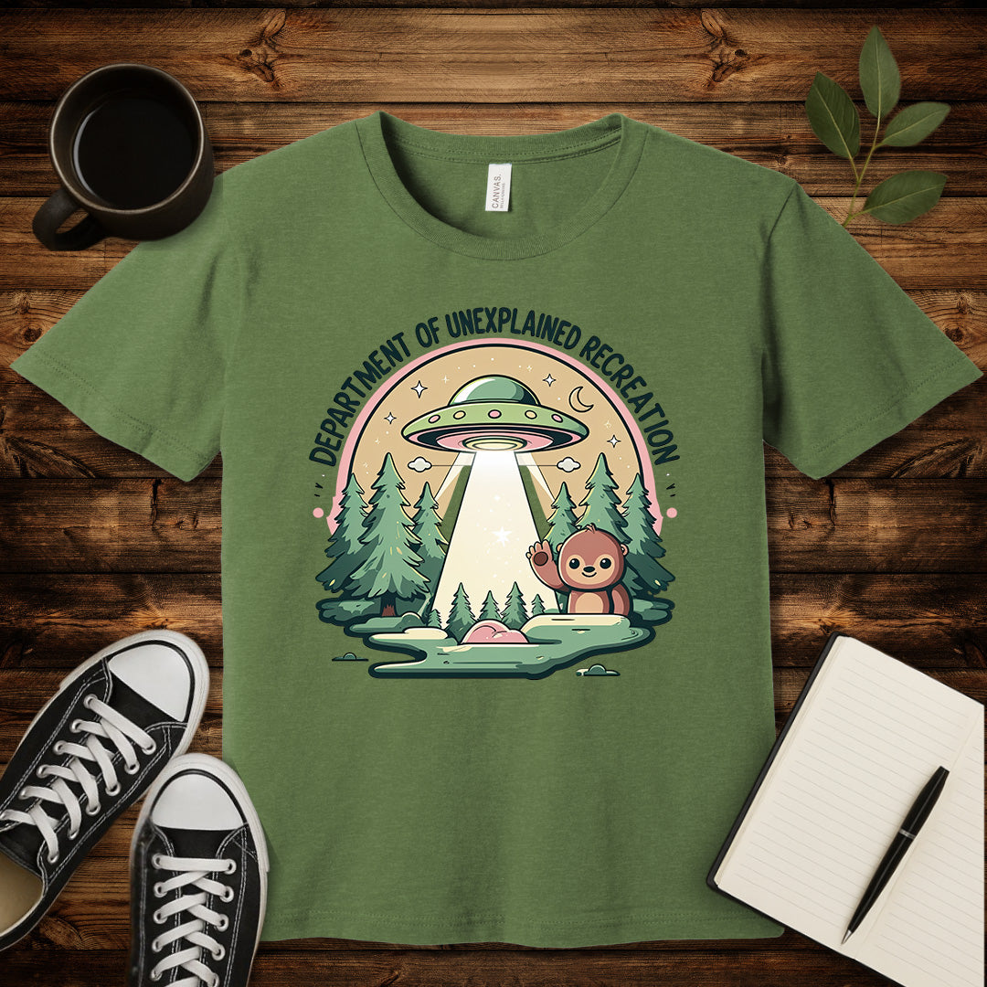 Dept of Unexplained Recreation T-Shirt-T-Shirt-Heather Green-S-wearable sarcasm by Savage Tee Society