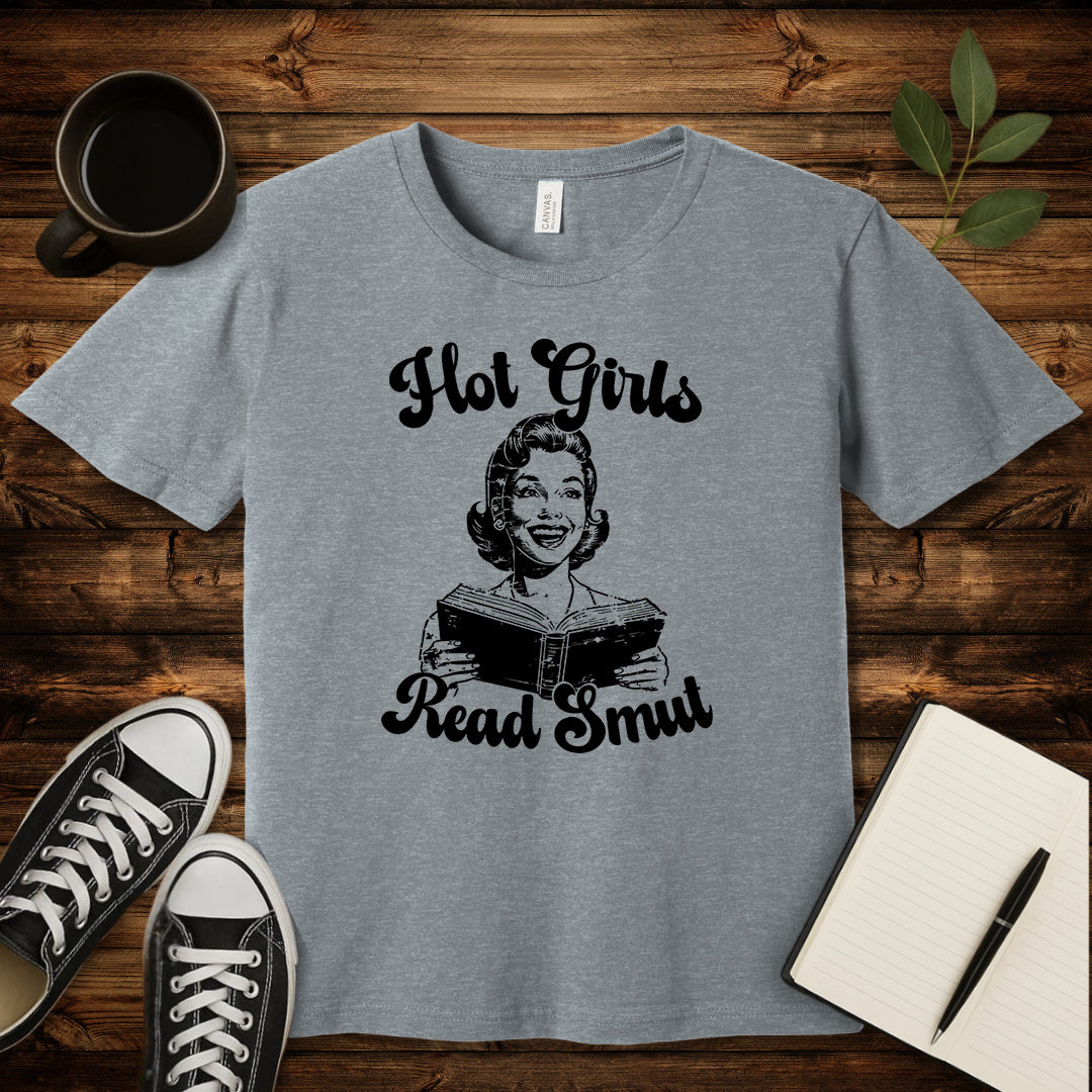 Hot Girls Read Smut T-Shirt-T-Shirt-Athletic Heather-S-wearable sarcasm by Savage Tee Society