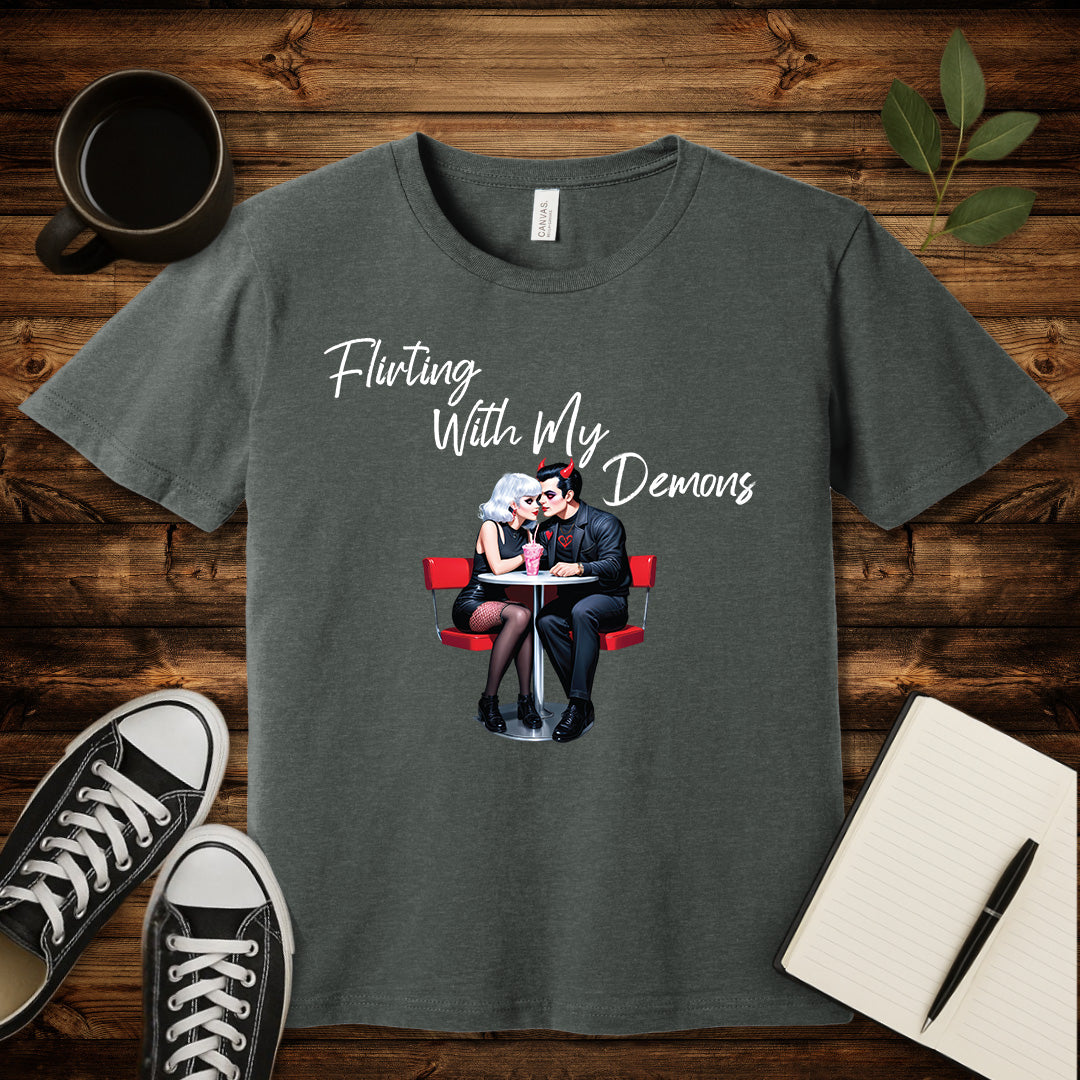 Flirting With My Demons T-Shirt-T-Shirt-Deep Heather-S-wearable sarcasm by Savage Tee Society