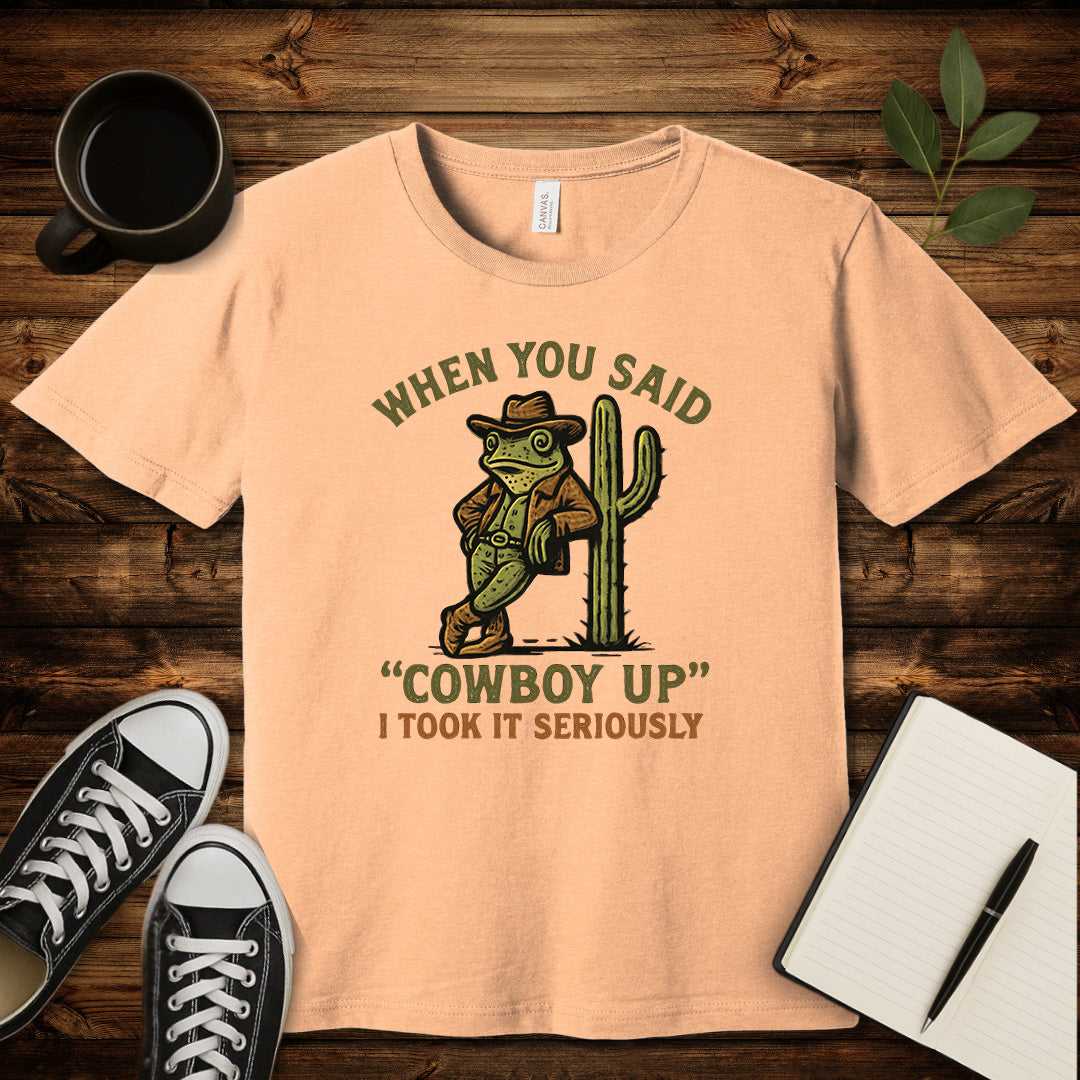 Cowboy Up T-Shirt-T-Shirt-Heather Peach-S-wearable sarcasm by Savage Tee Society