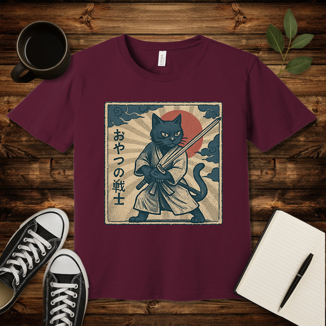 Samurai Cat T-Shirt-T-Shirt-Maroon-S-wearable sarcasm by Savage Tee Society