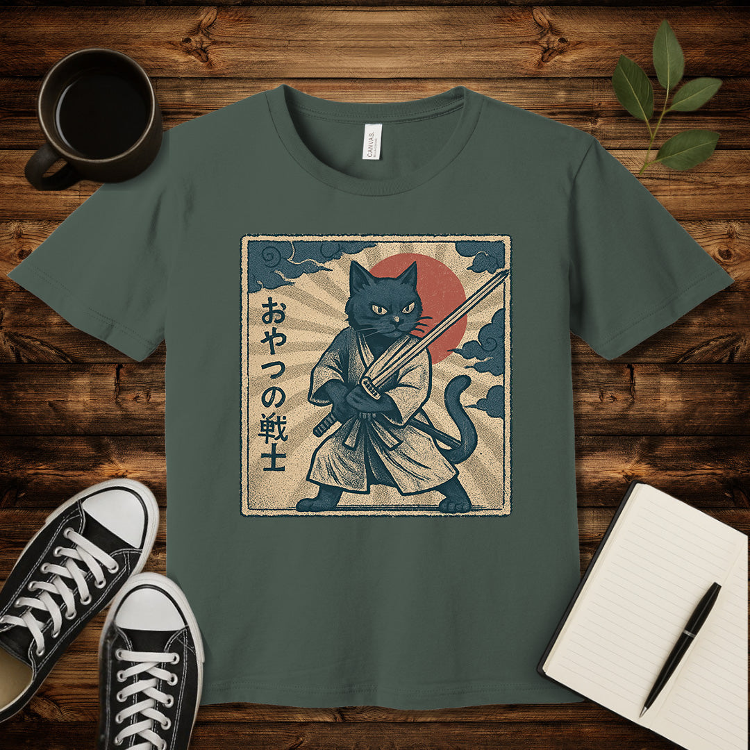 Samurai Cat T-Shirt-T-Shirt-Military Green-S-wearable sarcasm by Savage Tee Society