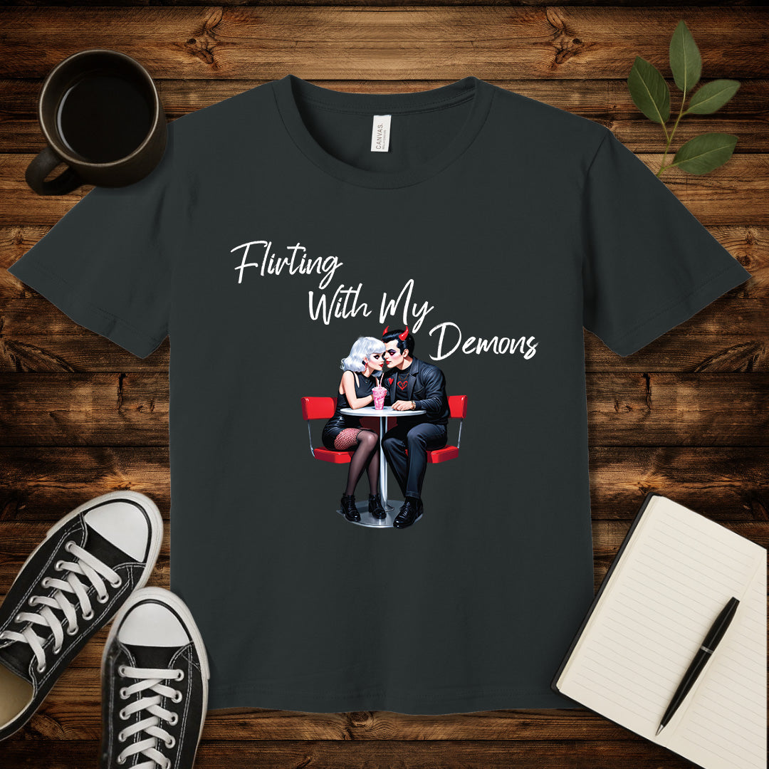 Flirting With My Demons T-Shirt-T-Shirt-Dark Grey Heather-S-wearable sarcasm by Savage Tee Society