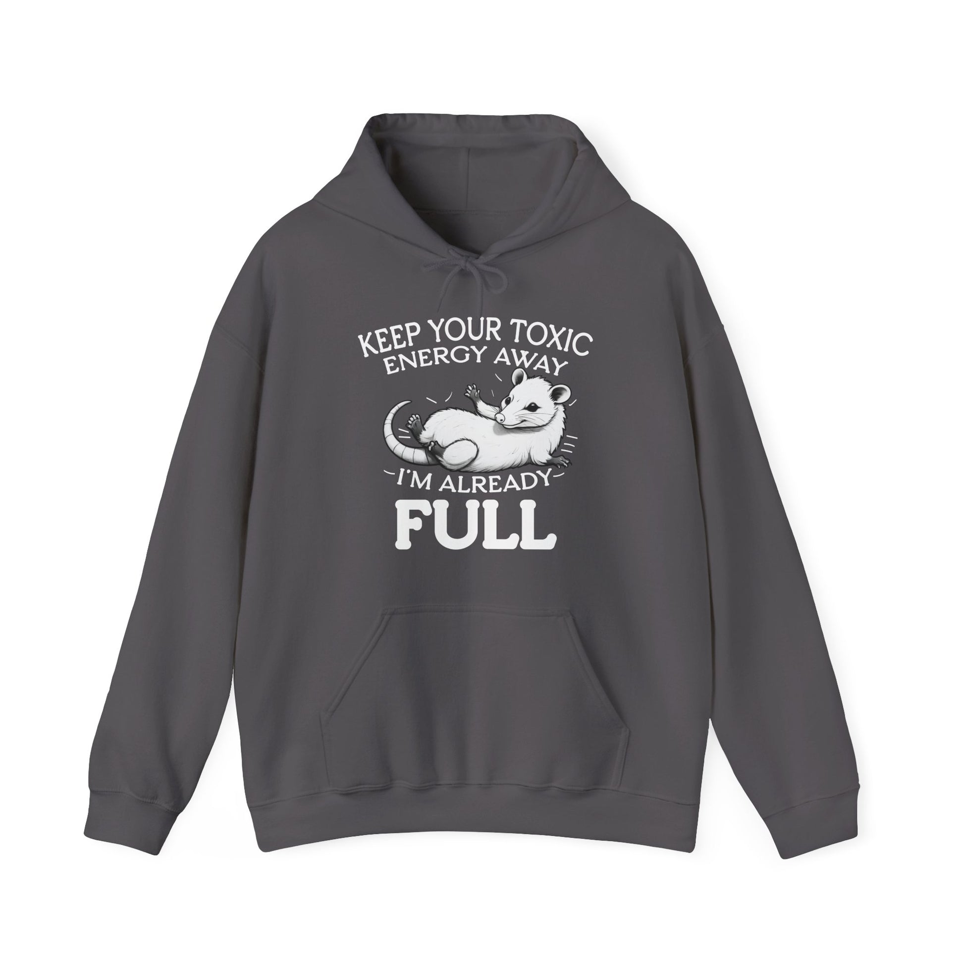 Gray hoodie with a graphic and text on a white background