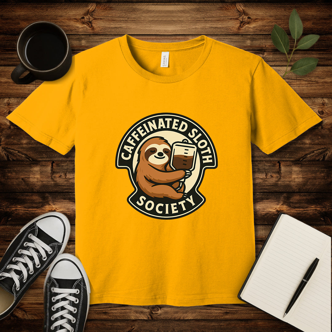 Caffeinated Sloth Society T-Shirt-T-Shirt-Gold-S-wearable sarcasm by Savage Tee Society