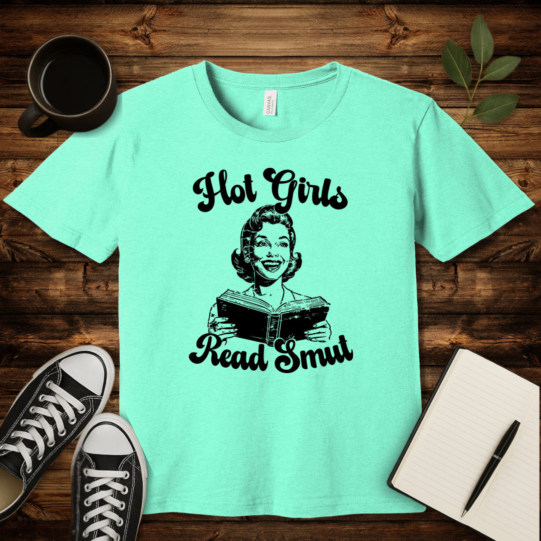 Hot Girls Read Smut T-Shirt-T-Shirt-Heather Mint-S-wearable sarcasm by Savage Tee Society