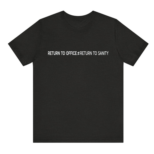 Black t-shirt with white text on a white background