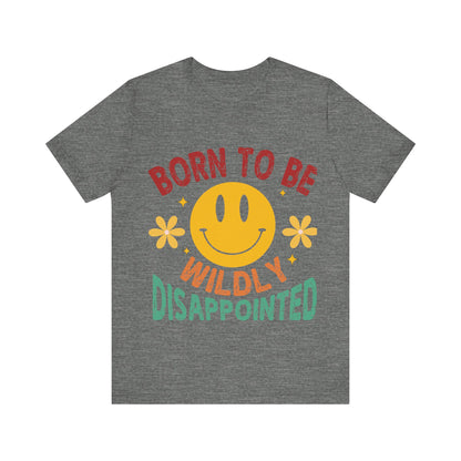 Gray t-shirt with a smiley face and text on the back against a white background