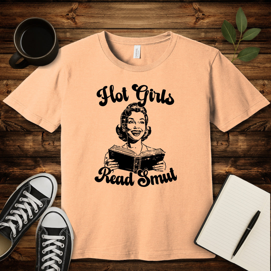 Hot Girls Read Smut T-Shirt-T-Shirt-Heather Peach-S-wearable sarcasm by Savage Tee Society