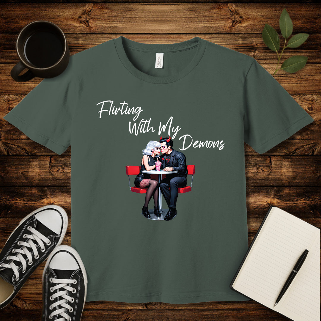 Flirting With My Demons T-Shirt-T-Shirt-Military Green-S-wearable sarcasm by Savage Tee Society