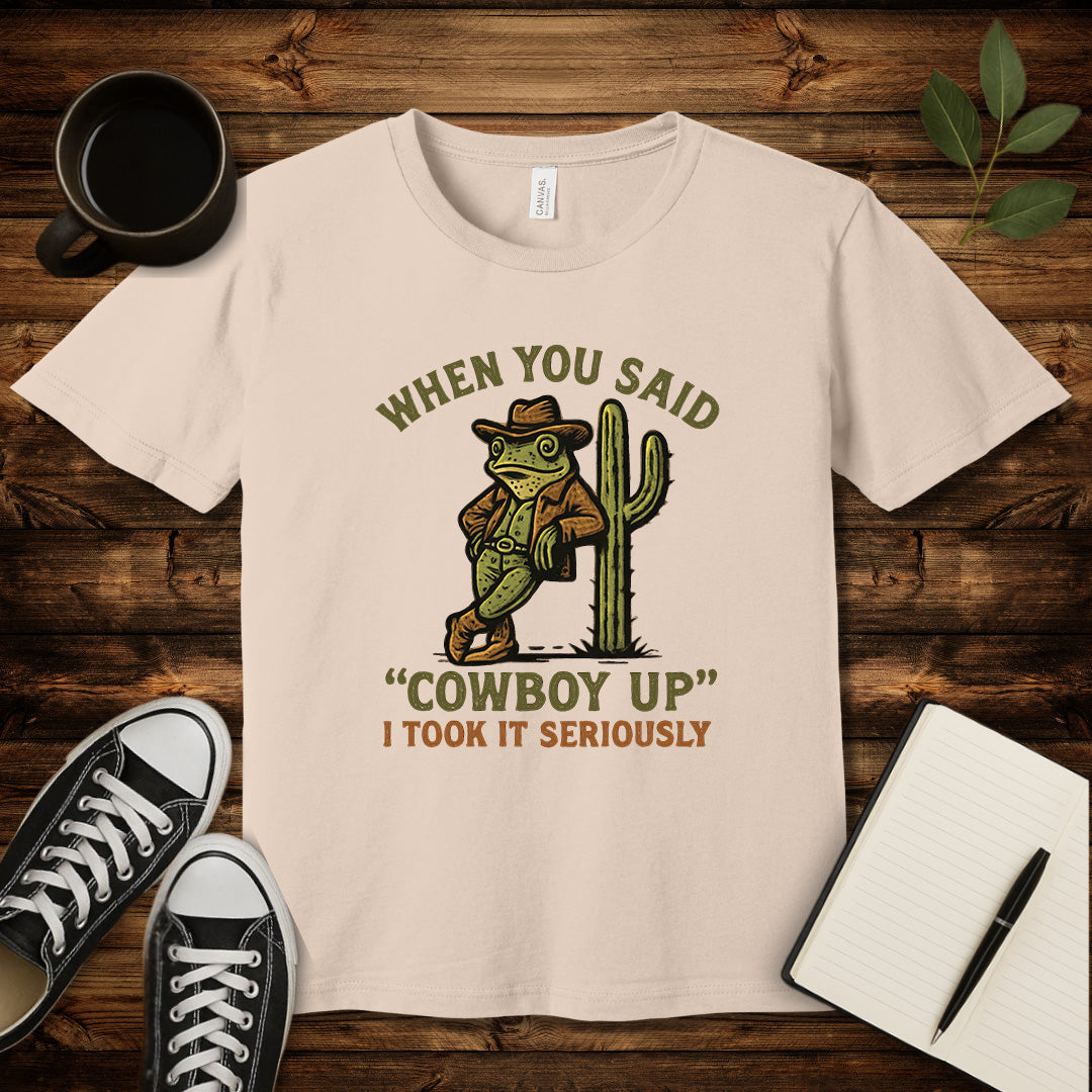 Cowboy Up T-Shirt-T-Shirt-Soft Cream-S-wearable sarcasm by Savage Tee Society