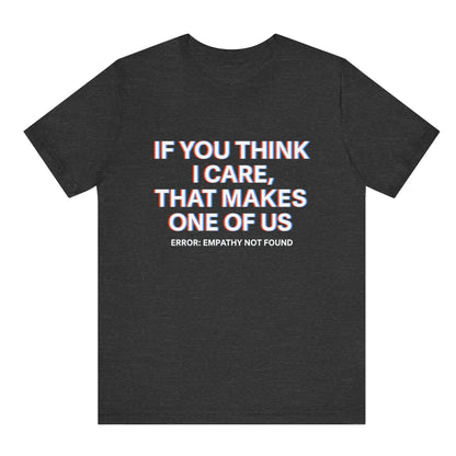 Black t-shirt with white text on a white background