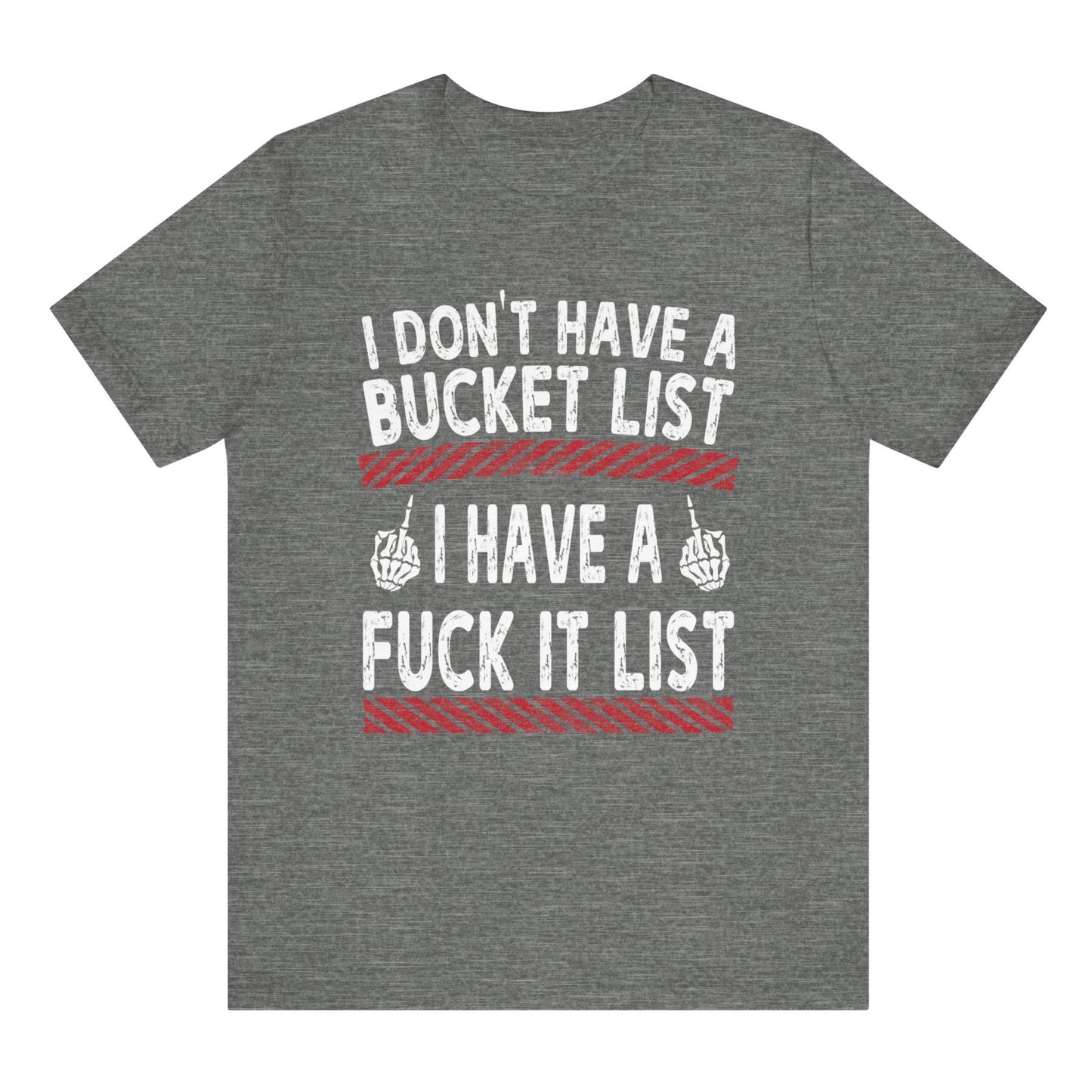 Gray t-shirt with humorous text design on a white background