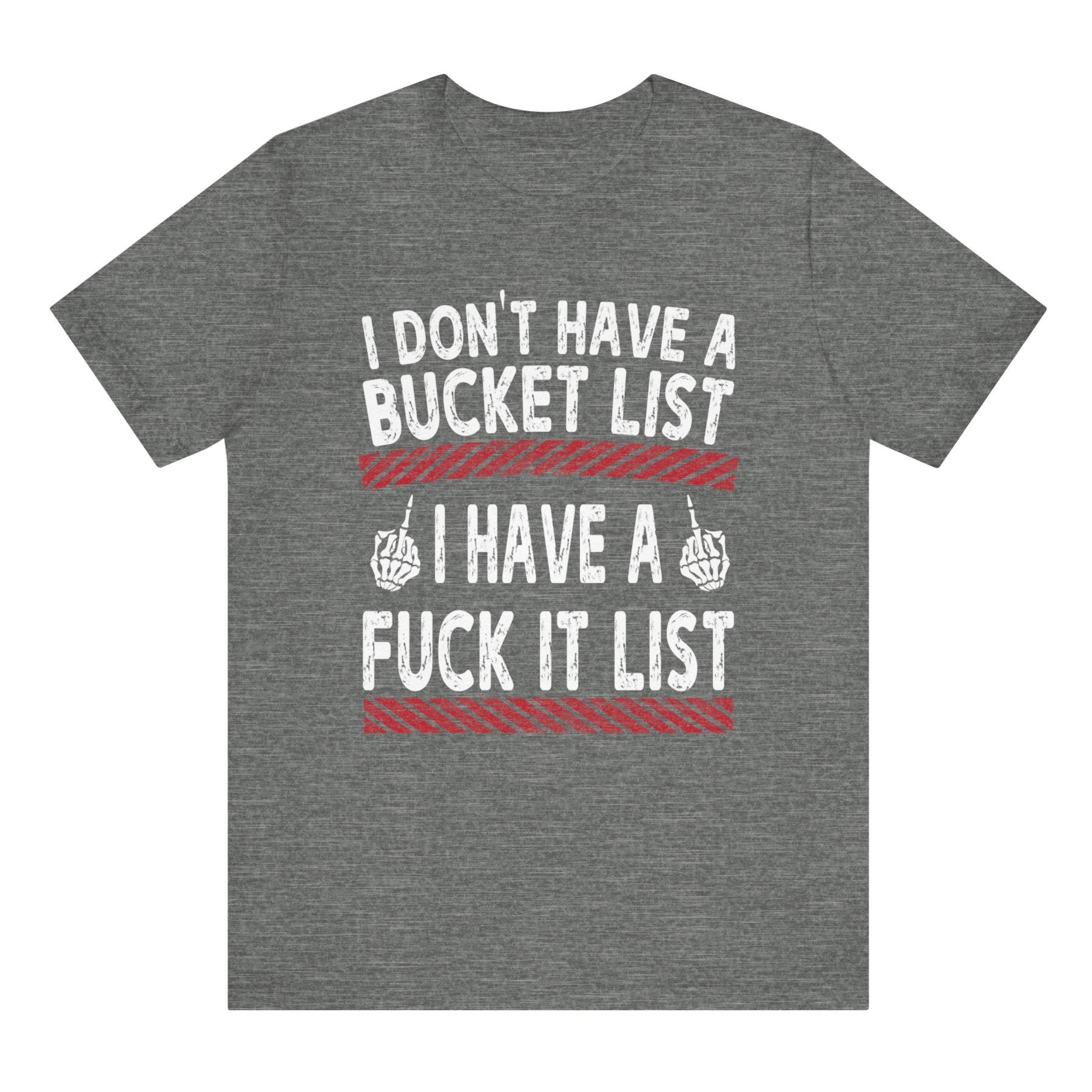 Gray t-shirt with humorous text design on a white background